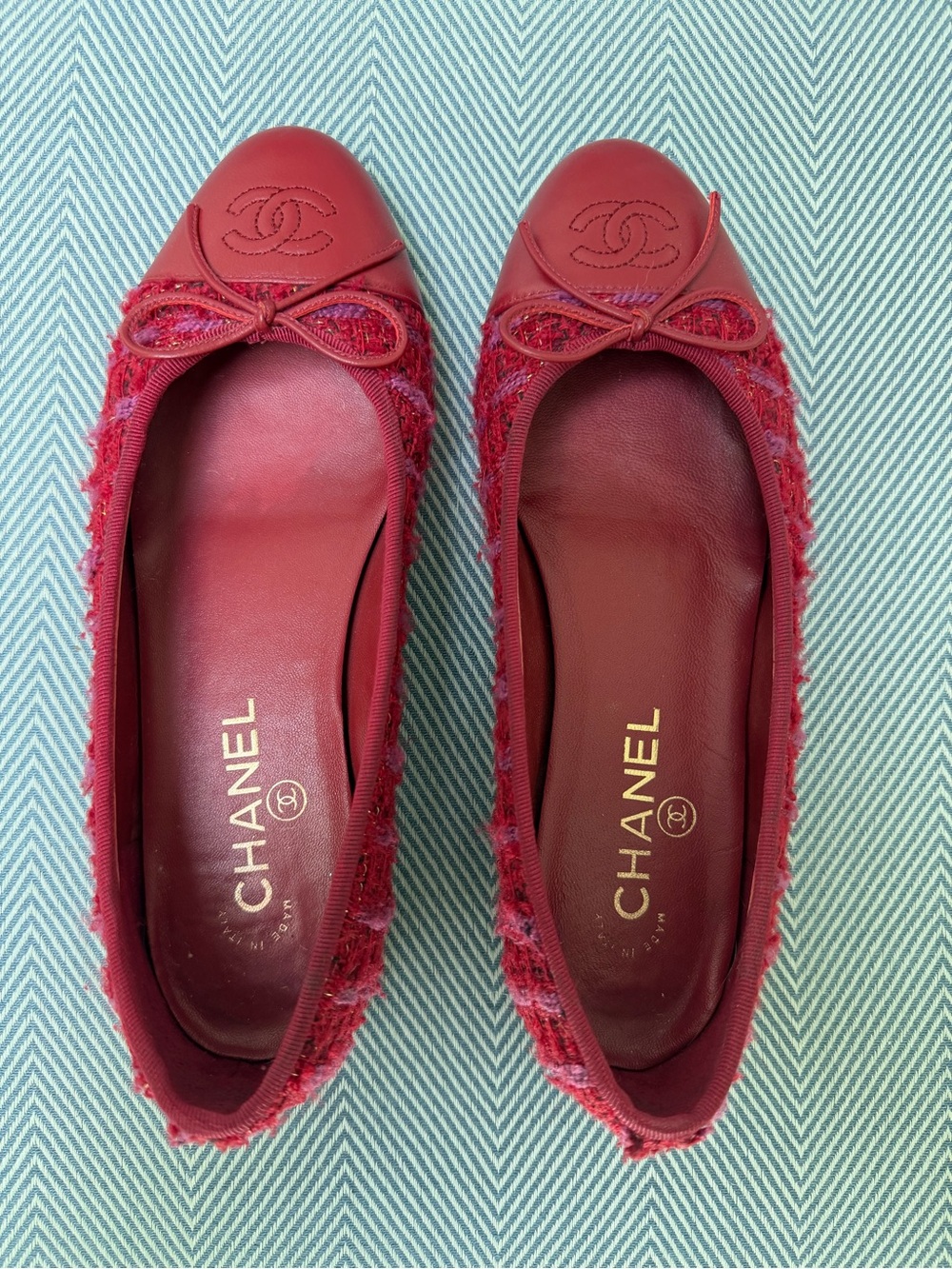 Chanel Red Tweed Ballet Flats 39c
